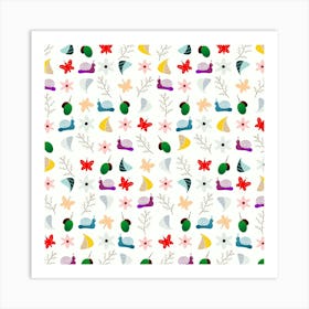 Snails Butterflies Pattern Seamless Art Print