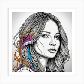 Portrait Of A Woman With Colorful Hair 4 Art Print