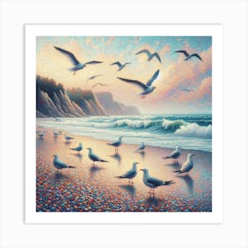 Seashore and seagulls 5 Art Print