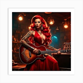 Tattooed Woman Playing Guitar Art Print