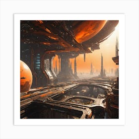 Futuristic City Orange II Art Print