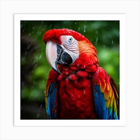 Red Macaw In The Rain Art Print