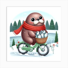 Seal On A Bicycle 4 Art Print