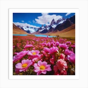 Pink Flowers In The Mountains 2 Art Print