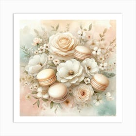 Macarons And Flowers Art Print