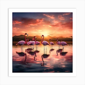 Flamingos At Sunset art print 2 Art Print