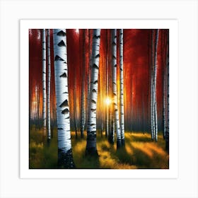 Birch Trees At Sunset 4 Art Print