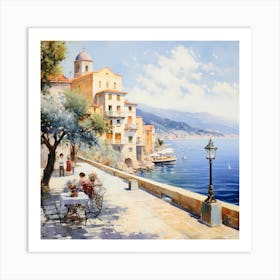 AI Sorrento Symphony: Impressionist Elegance by the Sea Art Print