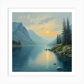 Lake At Sunset Art Print