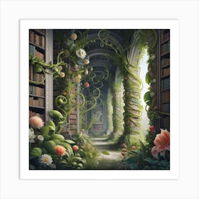 Garden Of Books, Living Library: Botanical Bookshelves Whispering Wisdom Art Print