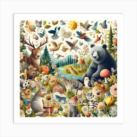 Animals In The Forest Art Print