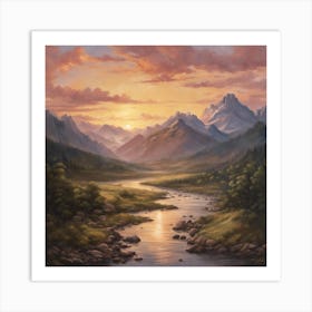 Sunset Over The River Art Print