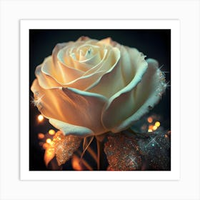 Illuminating A Delicate White Rose Silver Glitter Bouquet 2 Art Print
