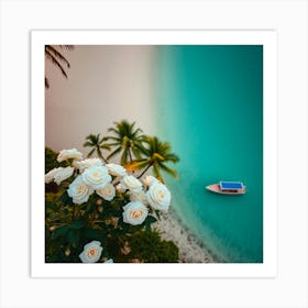 White Roses On The Beach1 Art Print