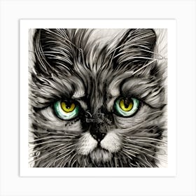 Grey Cat With Green Eyes Art Print