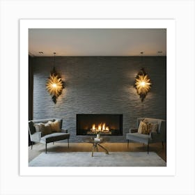 Modern Living Room With Fireplace 23 Art Print