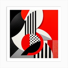 Abstract Geometric. Black and red circles and stripes Art Print