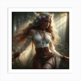Sexy Woman In The Forest Art Print