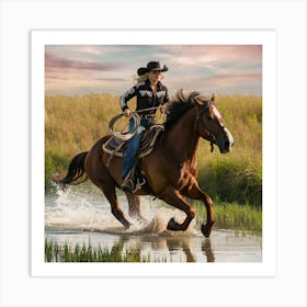 Cowgirl Riding Horse 1 Art Print