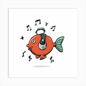 Fish With Headphones Art Print