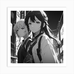 Two Anime Girls In A City Art Print