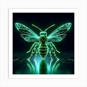 Bee On A Black Background Art Print