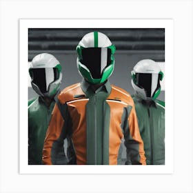 Three Motorcyclists In Helmets Art Print