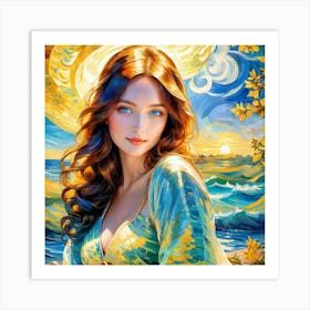 Beautiful Woman By The Sea ghj Art Print