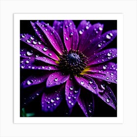 Purple Flower With Water Droplets 4 Art Print