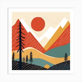 Landscape Painting Abstract Mountains and Forest Art Print