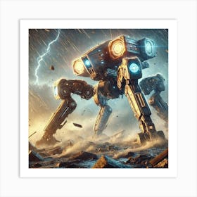 A Sci Fi Depiction Of Helios Vanguard Mech With Elemental Stabilizers Art Print