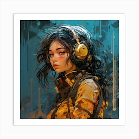 Futuristic Girl With Headphones Art Print