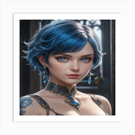 Blue Haired Girl 1 Art Print