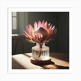 A Image Of A Protea Flower In A Vase On A Pedestal 3 Art Print