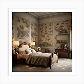 Bedroom With Wallpaper Art Print