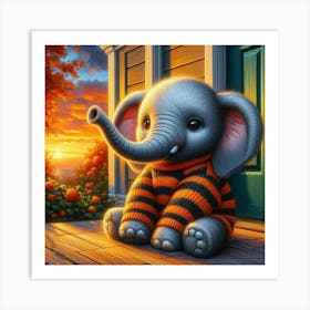 Elephant Sitting On Porch Art Print