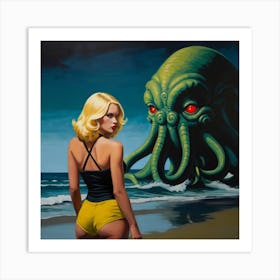 Pop Art Cthulhu with Gorgeous Blonde Art Print