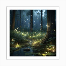 Fireflies In The Forest Art Print