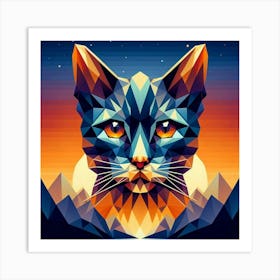 Ribbons Low Poly Cat Art Print