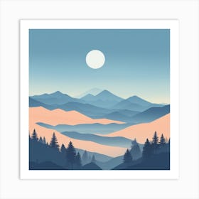 Misty mountains background in blue tone 90 Art Print