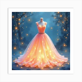 Dreamy Dress In Watercolor, Surrounded By Sparkling Fairy Lights 1 Art Print