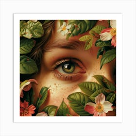 Woman'S Face Surrounded By Flowers Art Print