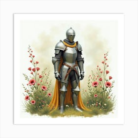 Charming Knight With Watercolor Ethereal Garden 1 Art Print