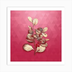 Vintage Lingonberry Evergreen Botanical in Gold on Viva Magenta n.0075 Art Print