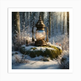 Lantern In The Snow Art Print