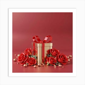 Gift Box With Roses Art Print