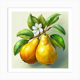 Two Yellow Pears With Flower Art Print