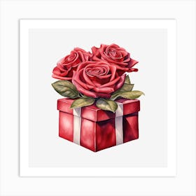 Red Roses In A Gift Box 4 Art Print