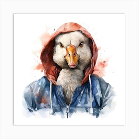 Watercolour Cartoon Goose In A Hoodie 3 Art Print