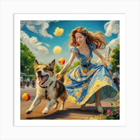 Girl And Her Dog Art Print